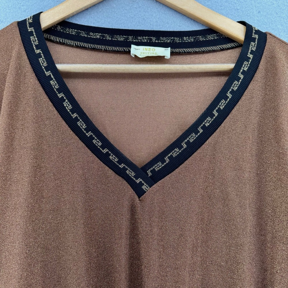 INEO Couture Made In Italy Gold V Neck Long Sleeve Tie Front Top SZ L Luxury